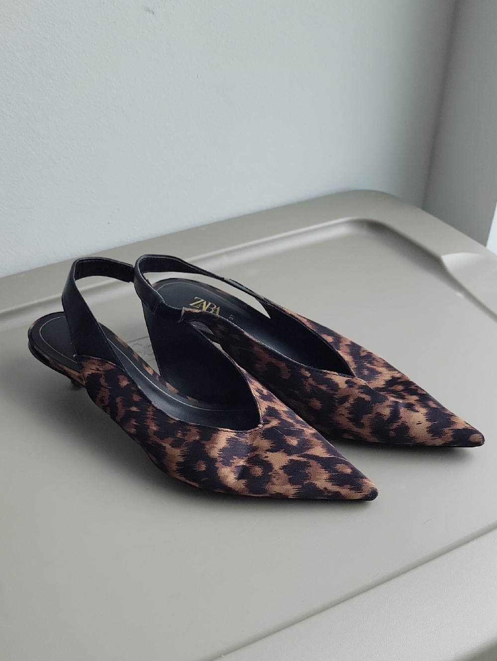 Zara Leopard-Print Pointed Slingback Mules - Brown/Black